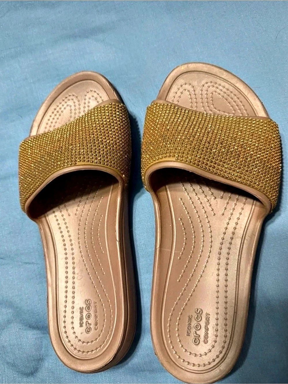 Crocs Sloane Embellished Rhinestone Slide Sandals Gold W11